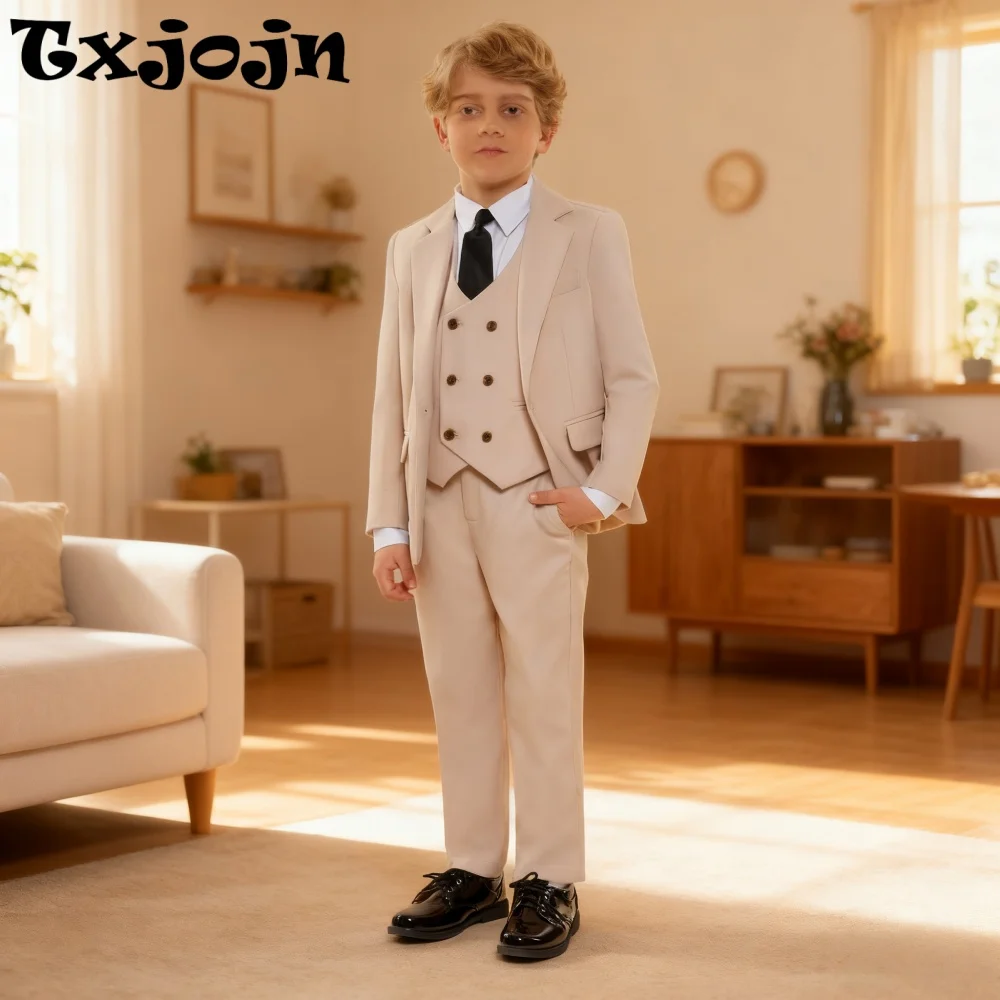 Лидер продаж, бежевые облегающие костюмы для мальчиков, комплект из 4 предметов, наряд для обручального кольца, 2026 детский костюм с зубчатыми лацканами для выступления на фортепиано
Лидер продаж, бежевые облегающие костюмы для мальчиков, комплект из 4 предметов, наряд для обручального кольца, 2026 детский костюм с зубчатыми лацканами для выступления на фортепиано