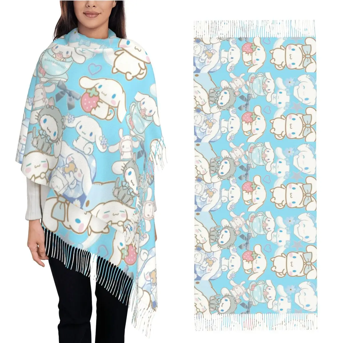 Sanrio Cinnamoroll мультфильм с друзьями шарф с кисточкой теплая мягкая шаль женские дизайнерские шарфы обертывания
Sanrio Cinnamoroll мультфильм с друзьями шарф с кисточкой теплая мягкая шаль женские дизайнерские шарфы обертывания