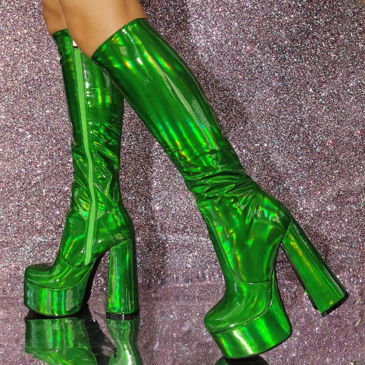 Lady Green Punk Style Chunky Heel Calf Boots Solid Side Zip Bright Color Design Knee Boots Large Size 47 Footwear Summer Dress
Lady Green Punk Style Chunky Heel Calf Boots Solid Side Zip Bright Color Design Knee Boots Large Size 47 Footwear Summer Dress