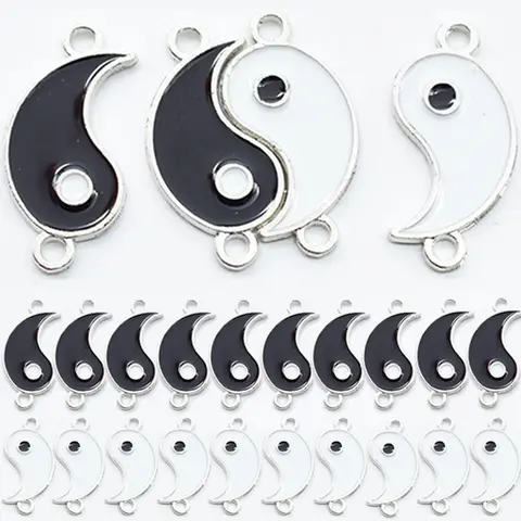 20Pcs Tai Chi Bagua Alloy Pendant Chinese Style Drip Glaze Yin Yang Charms Necklace Bracelet Earrings DIY Jewerly Accessories