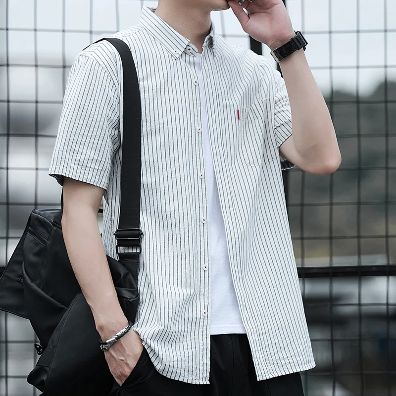 Men Stripe Shirt Spring Fashion Large Size Pockets Short Sleeve Top Turn-down Collar Single-breasted Casual Shirts 2023 B64
Men Stripe Shirt Spring Fashion Large Size Pockets Short Sleeve Top Turn-down Collar Single-breasted Casual Shirts 2023 B64