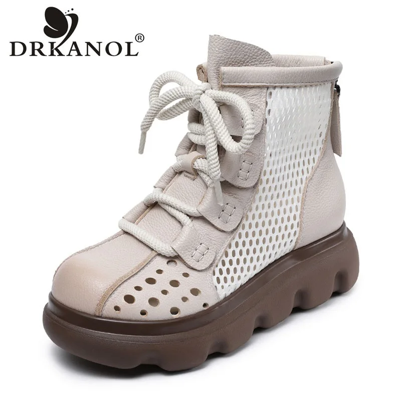 DRKANOL Fashion Women Summer Air Mesh Cool Boots Round Toe Genuine Leather Back Zipper Wedges Heel Chunky Platform Roman Boots
DRKANOL Fashion Women Summer Air Mesh Cool Boots Round Toe Genuine Leather Back Zipper Wedges Heel Chunky Platform Roman Boots