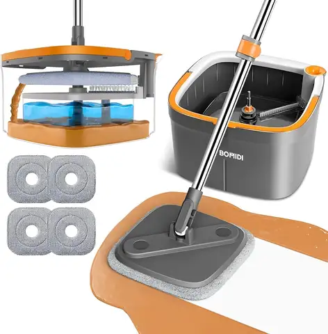 Spin Mop Set with Separate Water System, Deep-Cleaning for Floors and Walls, Adjustable Handle