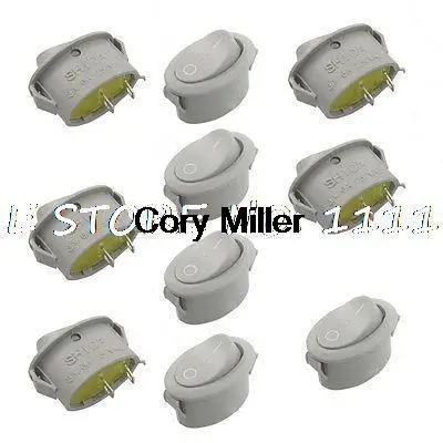 22x13mm AC 3A/6A 250V 2 Terminal SPST On-Off Oval Rocker Switch Gray