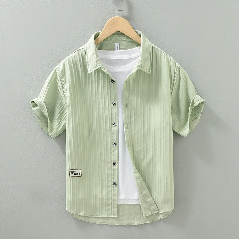 Summer Fresh Short Sleeve Mens Shirts Slin Fit Daily Casual Shirts Lapel Solid Wrinkle Textured Shirt Men Korean Style Clothing
Summer Fresh Short Sleeve Mens Shirts Slin Fit Daily Casual Shirts Lapel Solid Wrinkle Textured Shirt Men Korean Style Clothing
