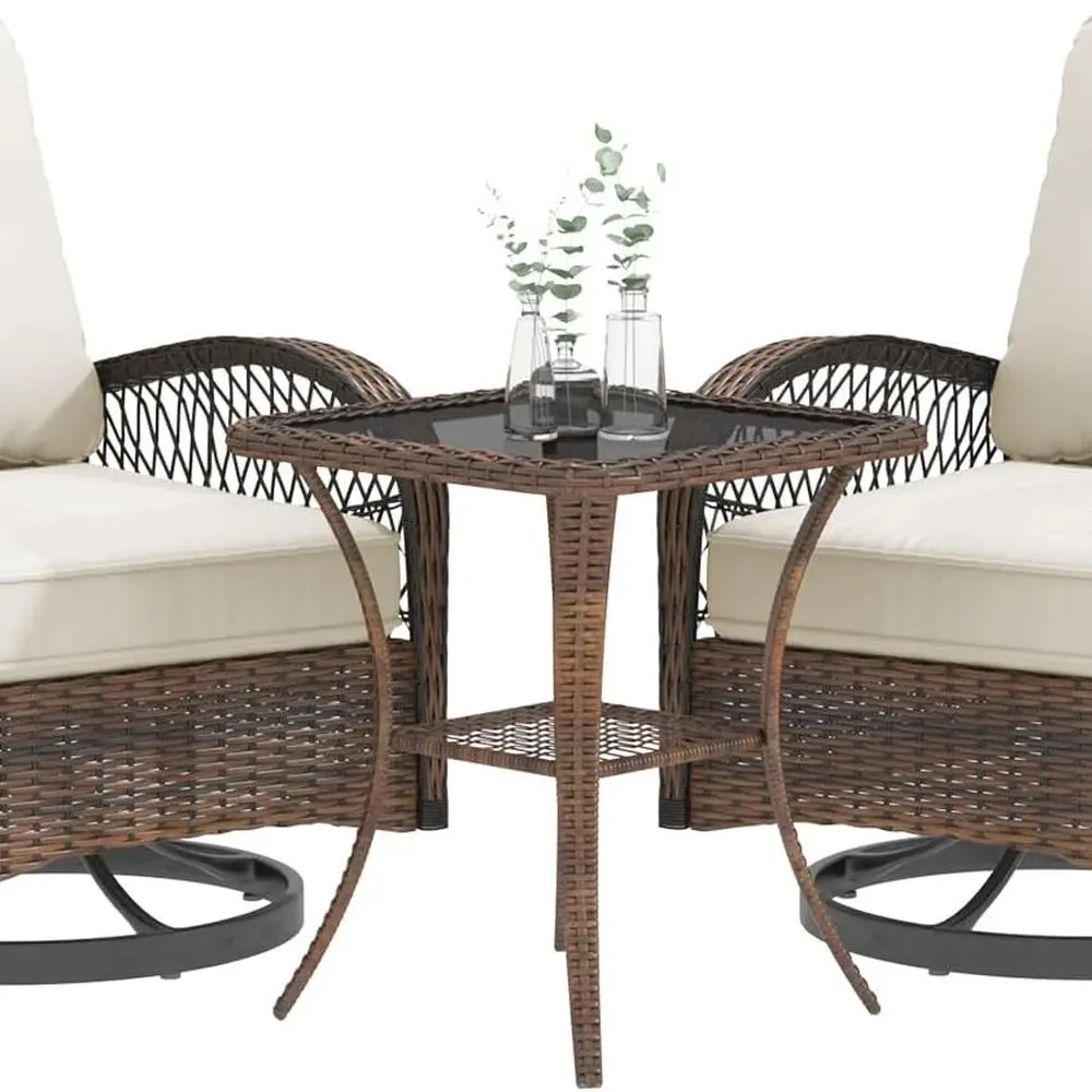 Бежевый комплект мебели для патио на открытом воздухе с вращающимися креслами-качальями, плетеным столом для бистро и мягкими сиденьями для сада или заднего двора
Бежевый комплект мебели для патио на открытом воздухе с вращающимися креслами-качальями, плетеным столом для бистро и мягкими сиденьями для сада или заднего двора