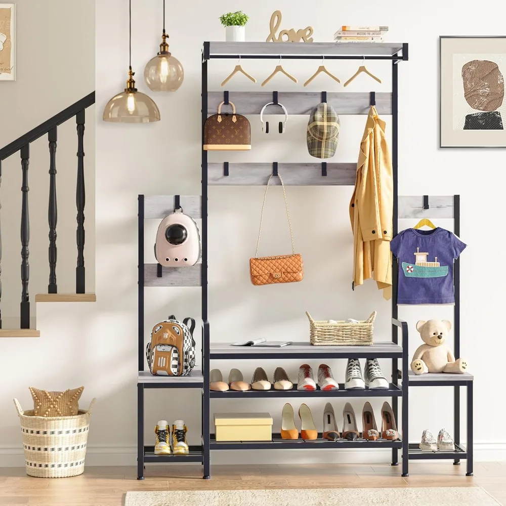 Parent-Child Hall Tree with Bench and Shoe Storage, Coat Racks Free Standing, 5-in-1 Hall Tree with Hanging Rod and Hoo
Parent-Child Hall Tree with Bench and Shoe Storage, Coat Racks Free Standing, 5-in-1 Hall Tree with Hanging Rod and Hoo