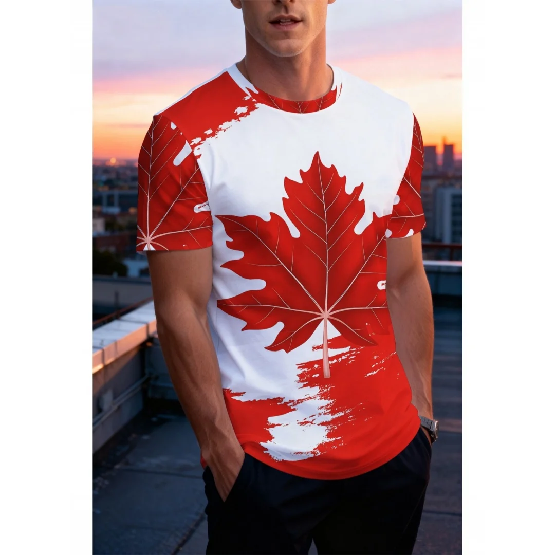Мужская футболка с принтом в виде кленового листа, подходящая для канадского дня и повседневной носки, удобная, комфортная, спортивная футболка.
Мужская футболка с принтом в виде кленового листа, подходящая для канадского дня и повседневной носки, удобная, комфортная, спортивная футболка.