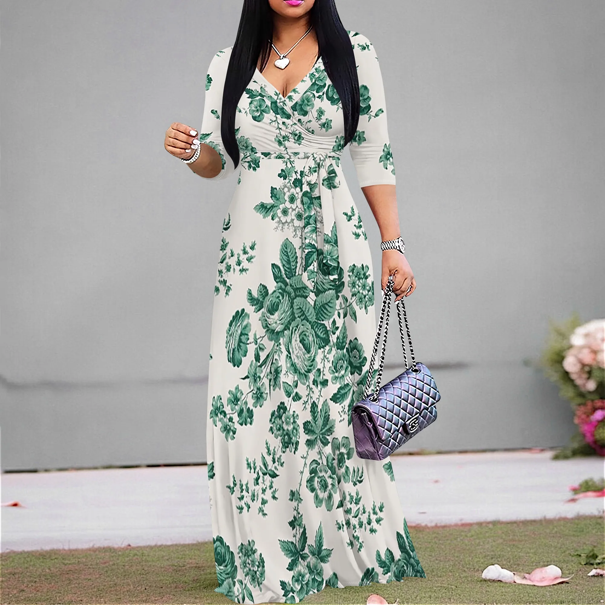 Women's Green Floral Maxi Dress Vintage Wrap V Neck Elegant Spring Church Long Dress S-3XL Garden Look
Women's Green Floral Maxi Dress Vintage Wrap V Neck Elegant Spring Church Long Dress S-3XL Garden Look