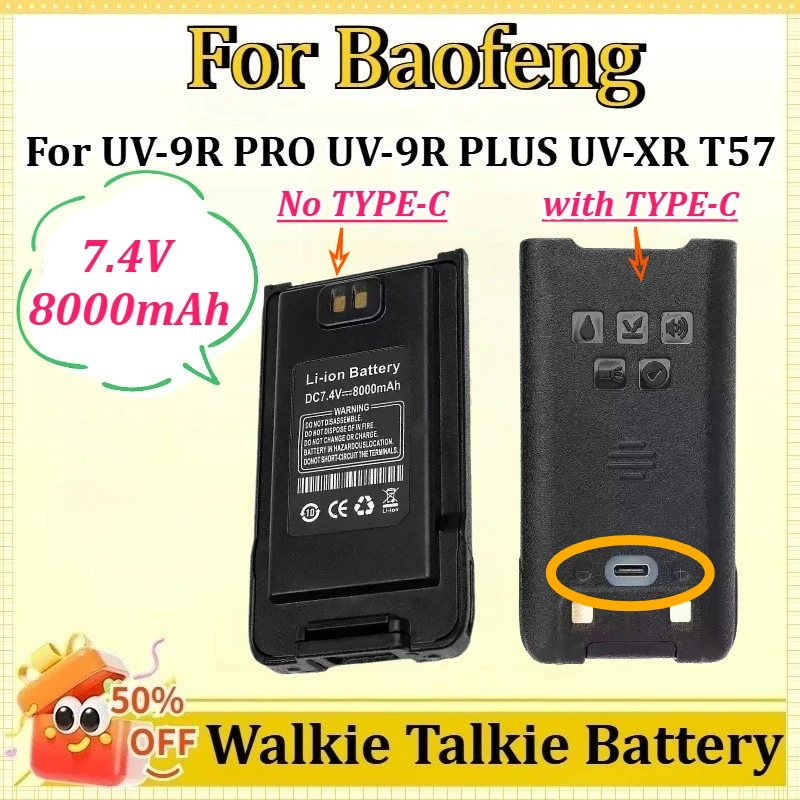 New 7.4V 8000mAh Battery for Baofeng Walkie Talkie BL-9 UV-9R Plus/9R PRO V1 V2 /ERA Type-C Charging Radio Rechargeable Battery
New 7.4V 8000mAh Battery for Baofeng Walkie Talkie BL-9 UV-9R Plus/9R PRO V1 V2 /ERA Type-C Charging Radio Rechargeable Battery