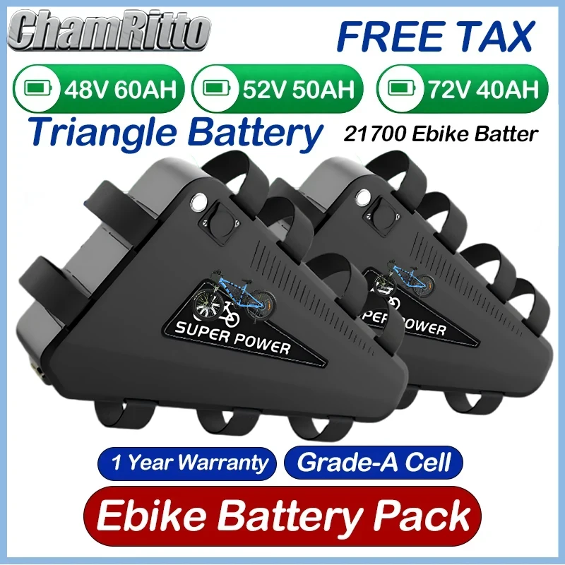 Triangle Battery 48v 24ah 60v 72v Triangle 52V36V 20AH 30AH 40AH Huge Capacity 2000W 50Ah60ah Ebike Lithium Battery with Charger
Triangle Battery 48v 24ah 60v 72v Triangle 52V36V 20AH 30AH 40AH Huge Capacity 2000W 50Ah60ah Ebike Lithium Battery with Charger