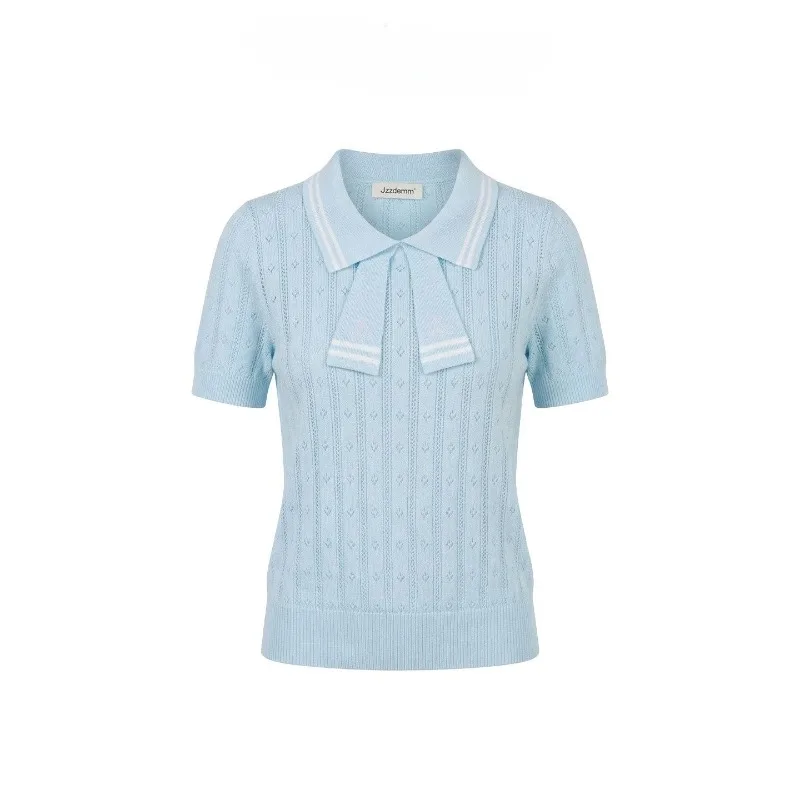 Summer College Style Knitted Collar Girls' T-shirt Simple, Breathable, Comfortable Short Sleeved Commuting Texture High-end Top
Summer College Style Knitted Collar Girls' T-shirt Simple, Breathable, Comfortable Short Sleeved Commuting Texture High-end Top