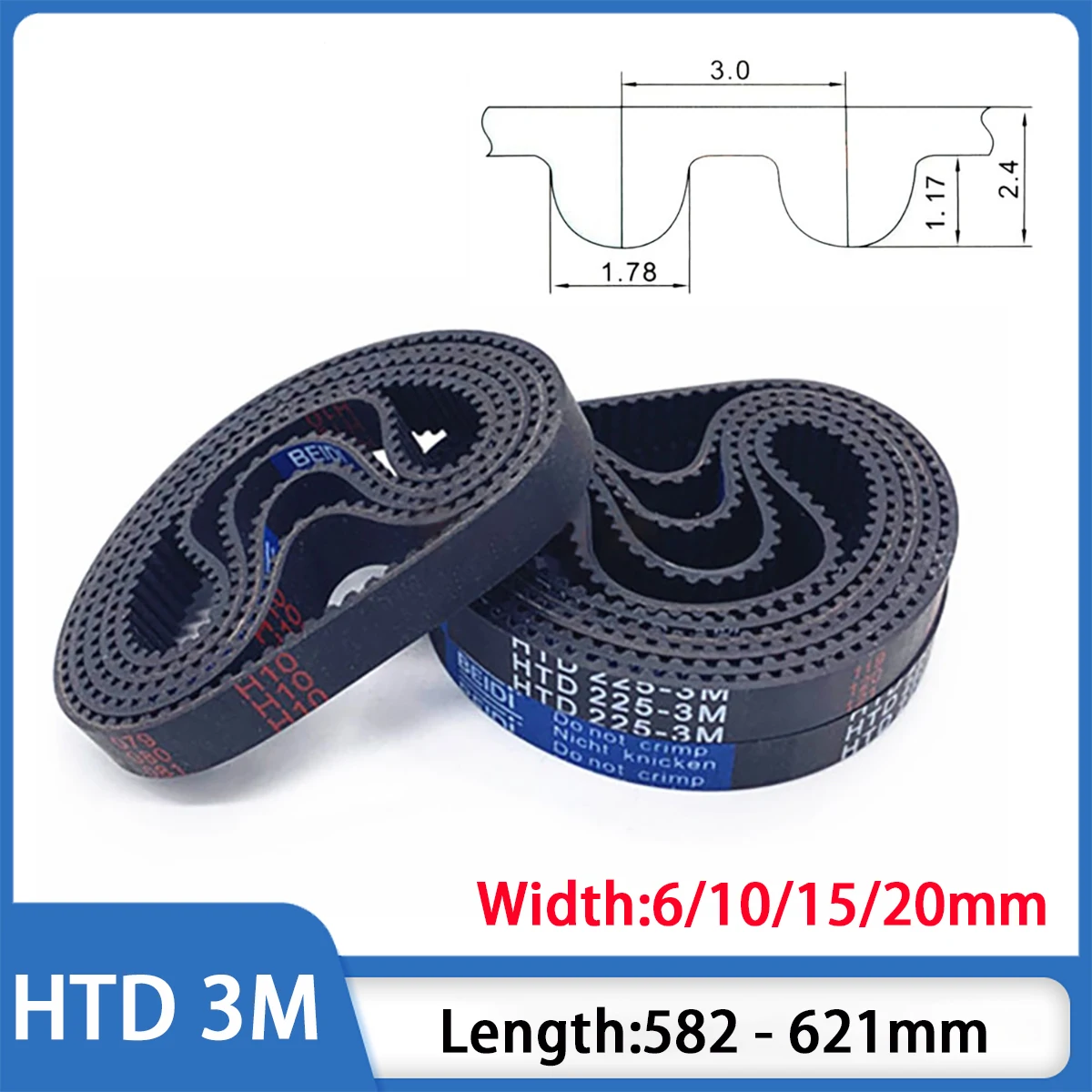 Drive Belts Width 6/10/15/20mm HTD-3M Rubber Closed Loop Timing Belt Pitch 3mm Length 582 585 588 591 - 621mm
Drive Belts Width 6/10/15/20mm HTD-3M Rubber Closed Loop Timing Belt Pitch 3mm Length 582 585 588 591 - 621mm