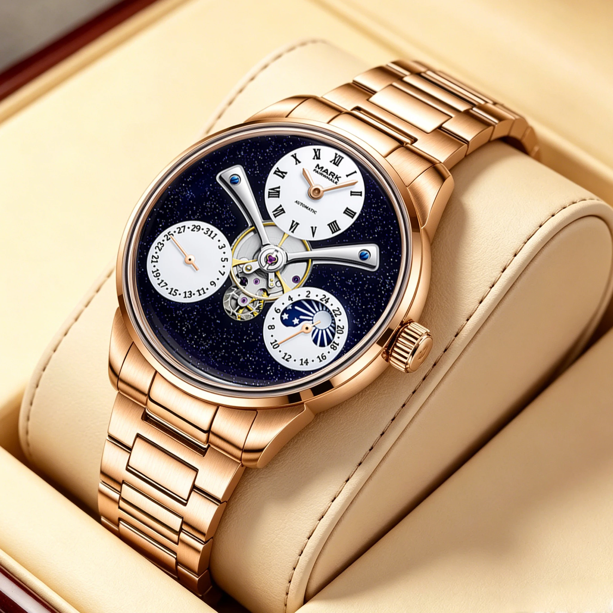 Mark Fairwhale 2026 Business Starry Sky Dial Men's watch Automatic Watches for man moon Phase Tourbillon Fashion reloj hombre
Mark Fairwhale 2026 Business Starry Sky Dial Men's watch Automatic Watches for man moon Phase Tourbillon Fashion reloj hombre