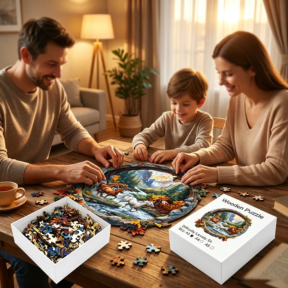 Wooden Jigsaw Puzzle 3D Style Running Horses in Mountain Scene with Animal Shaped Pieces Stress Relief Family Game
Wooden Jigsaw Puzzle 3D Style Running Horses in Mountain Scene with Animal Shaped Pieces Stress Relief Family Game