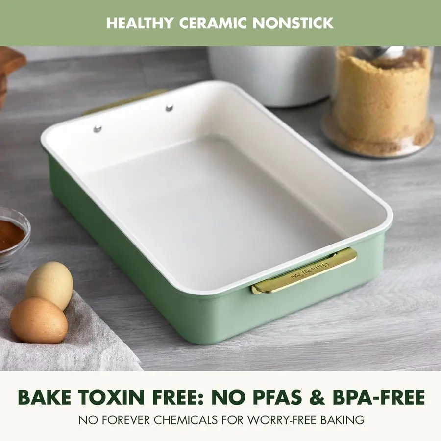 Bakeware 13 x 9 Rectangular Cake Pan, Ceramic Nonstick Baking Pan, PFAS amp BPA Free, Gold Handles, Durable Steel, Freezer to Ov
Bakeware 13 x 9 Rectangular Cake Pan, Ceramic Nonstick Baking Pan, PFAS amp BPA Free, Gold Handles, Durable Steel, Freezer to Ov