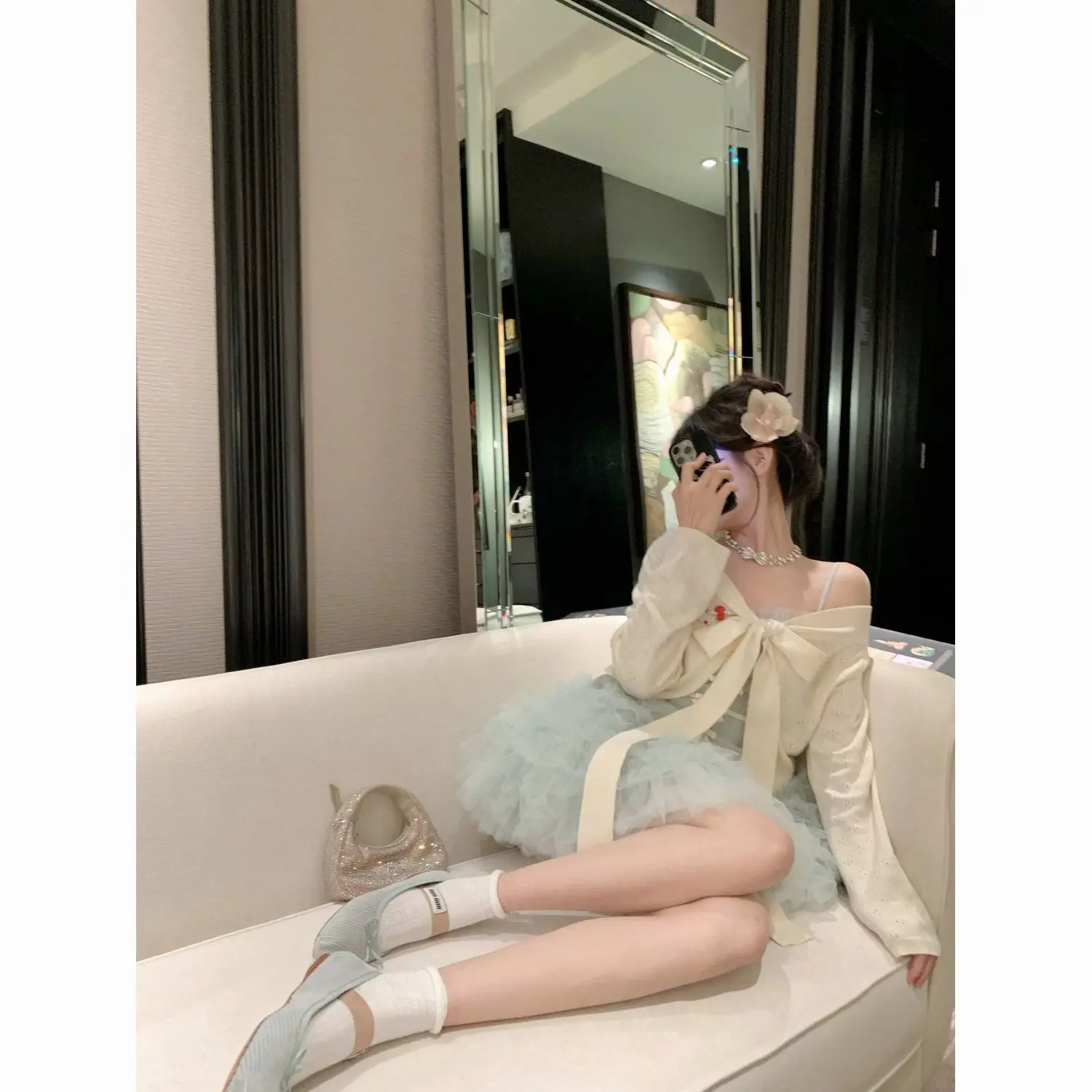 Summer Sweet Bowtie Chiffon Princess Dress A-line Short Slip Dress +Hollow Sun Protection Knitwear Two Piece Set Women Outfits
Summer Sweet Bowtie Chiffon Princess Dress A-line Short Slip Dress +Hollow Sun Protection Knitwear Two Piece Set Women Outfits