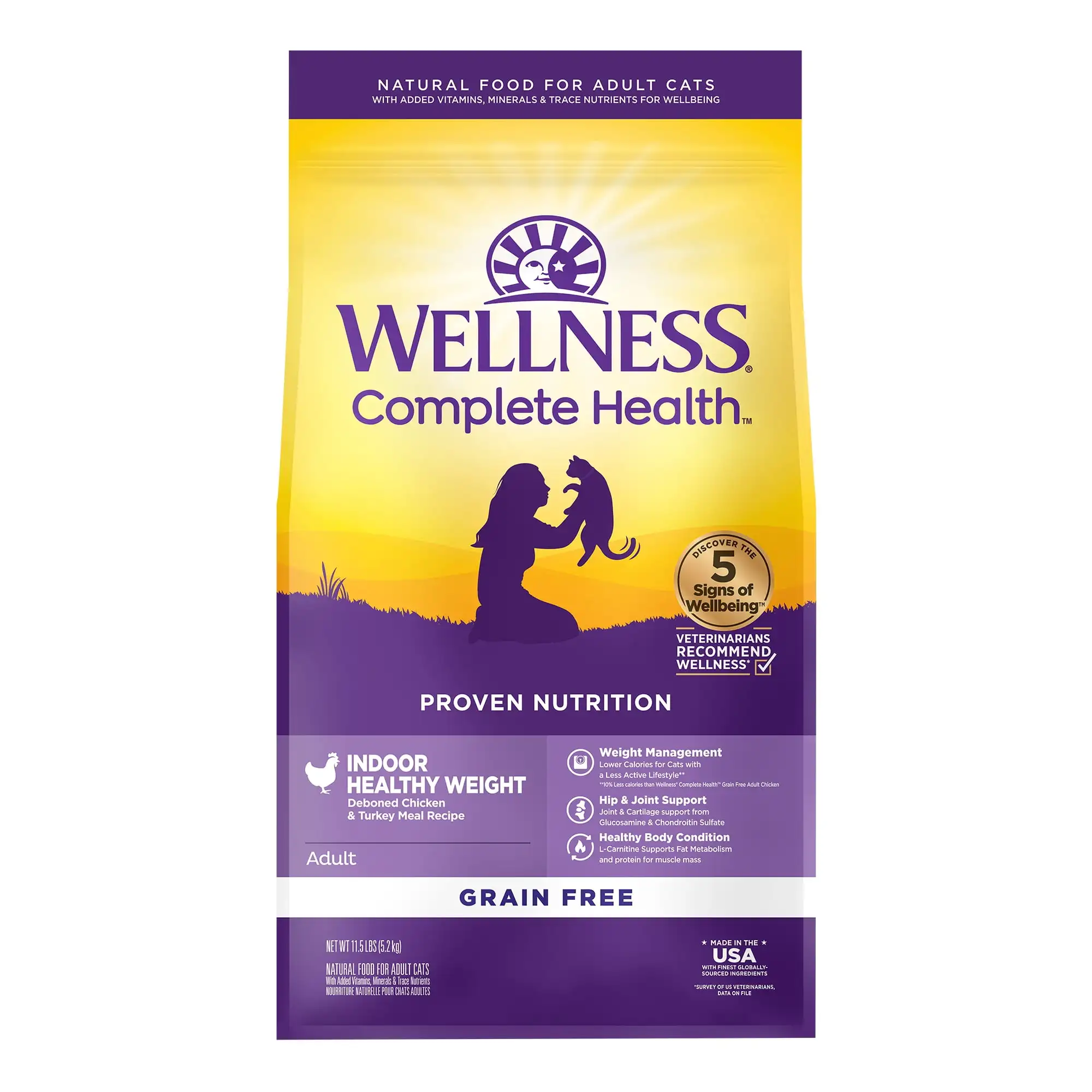 Wellness Complete Health Grain-Free Indoor Healthy Weight Chicken Recipe Dry Cat Food, 11.5 Pound Bag
Wellness Complete Health Grain-Free Indoor Healthy Weight Chicken Recipe Dry Cat Food, 11.5 Pound Bag