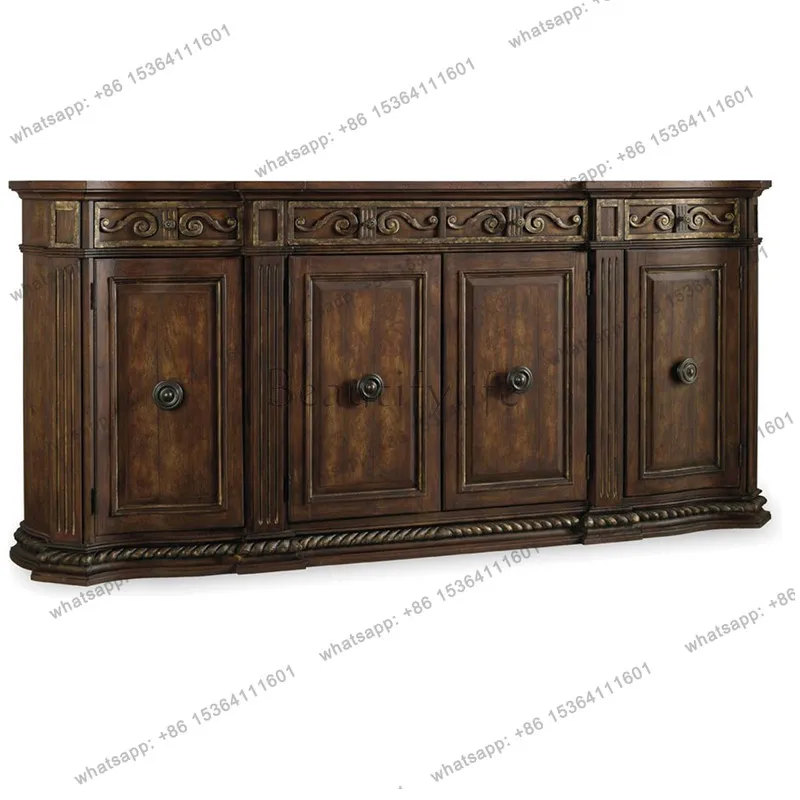 American rural solid wood carving flower retro old 4 doors curved living room porch storage side cabinet
American rural solid wood carving flower retro old 4 doors curved living room porch storage side cabinet