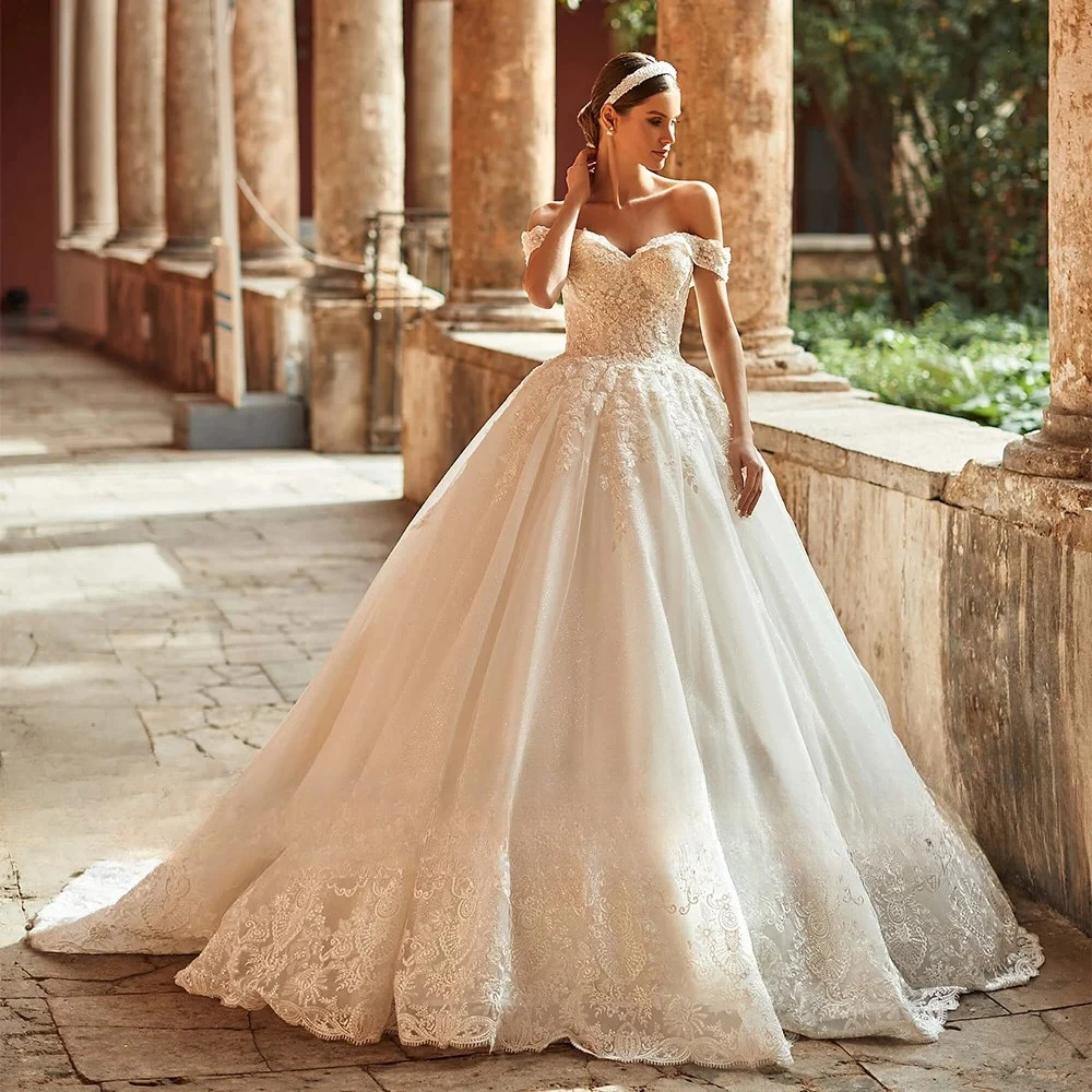 Wedding Dress for Bride Customized Off Shoulder V Neck Applique Sparkling Ball Gown Bride Dresses Customized Vestido De Noiva
Wedding Dress for Bride Customized Off Shoulder V Neck Applique Sparkling Ball Gown Bride Dresses Customized Vestido De Noiva