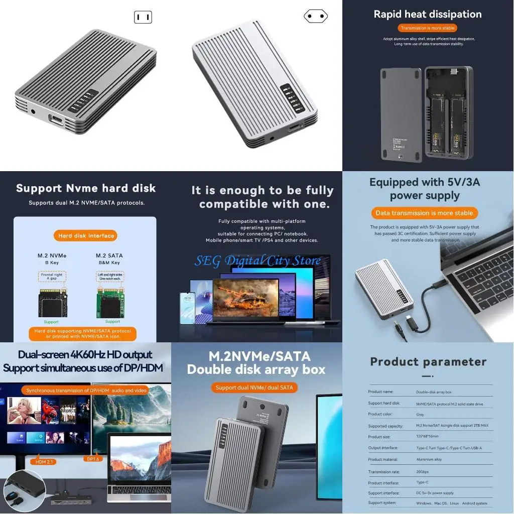 U75B M.2 NVMe SSD-адаптер Корпус с поддержкой 2 дисков Высокоскоростной RAID-массив 20 Гбит/с SSD Case Box
U75B M.2 NVMe SSD-адаптер Корпус с поддержкой 2 дисков Высокоскоростной RAID-массив 20 Гбит/с SSD Case Box