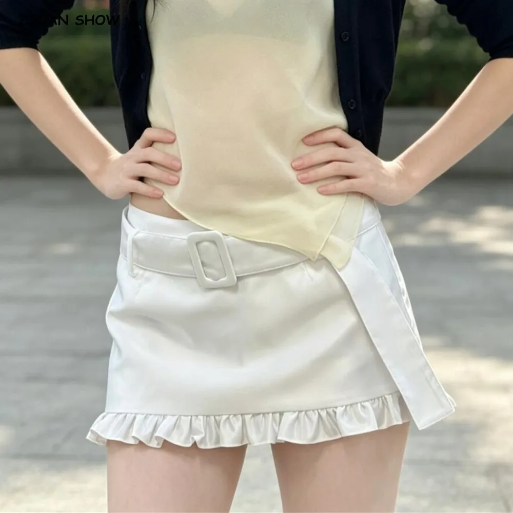 Sexy With Sashes Zipper Waist Satin Skirt With short lining Women Ruffles Hem A-line Package Hips Short Skater Bottom Black Pink
Sexy With Sashes Zipper Waist Satin Skirt With short lining Women Ruffles Hem A-line Package Hips Short Skater Bottom Black Pink