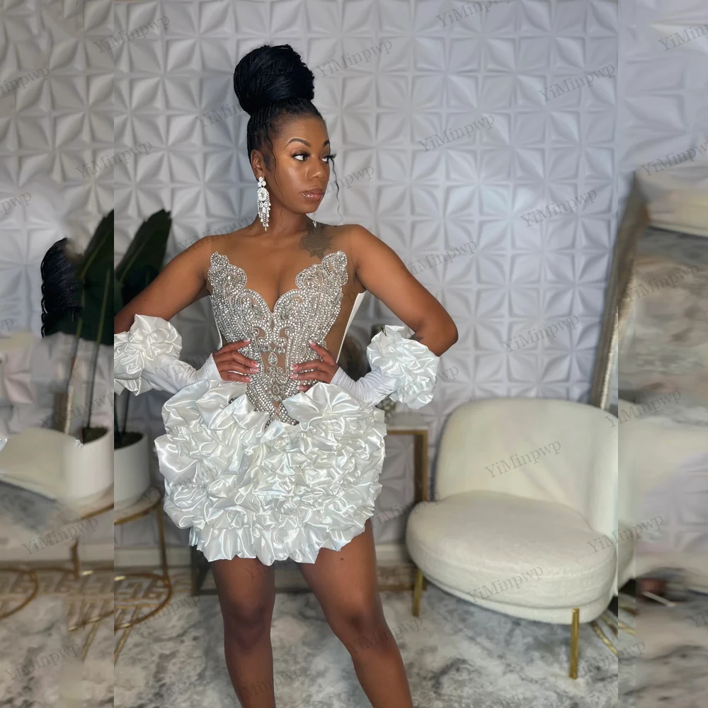 Rhinestone Short Cocktail Dresses See Through Pleat Flowers Mini Birthday Party Gown Special Occasions Customized Above Knee
Rhinestone Short Cocktail Dresses See Through Pleat Flowers Mini Birthday Party Gown Special Occasions Customized Above Knee