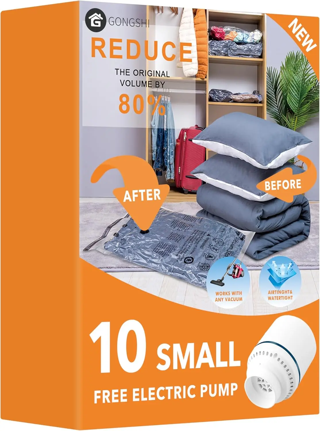 Vacuum Seal Bags with Electric Pump, Space Saver for Travel & Home Storage, 10 Small Bags for Clothes, Blankets, Pillows
Vacuum Seal Bags with Electric Pump, Space Saver for Travel & Home Storage, 10 Small Bags for Clothes, Blankets, Pillows