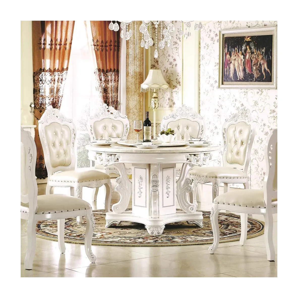European marble round table small apartment solid wood round dining table high-end dining table household rotatable hot
European marble round table small apartment solid wood round dining table high-end dining table household rotatable hot