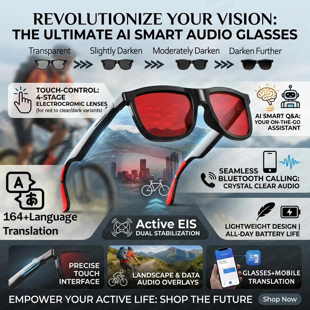 2026 Electrochromic Touch AI Smart Glasses Men AI Voice ChatGPT 164+Language Video Translation BT Call Waterproof Glasses Women
2026 Electrochromic Touch AI Smart Glasses Men AI Voice ChatGPT 164+Language Video Translation BT Call Waterproof Glasses Women