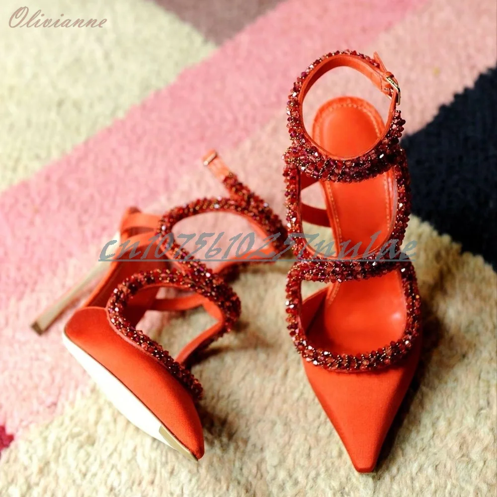 Orange Crystals Strappy Hollow Pointy Sandals Stiletto High Heel Silk Sexy Fashion 2025 Summer Women Shoes Zapatos Para Mujere
Orange Crystals Strappy Hollow Pointy Sandals Stiletto High Heel Silk Sexy Fashion 2025 Summer Women Shoes Zapatos Para Mujere