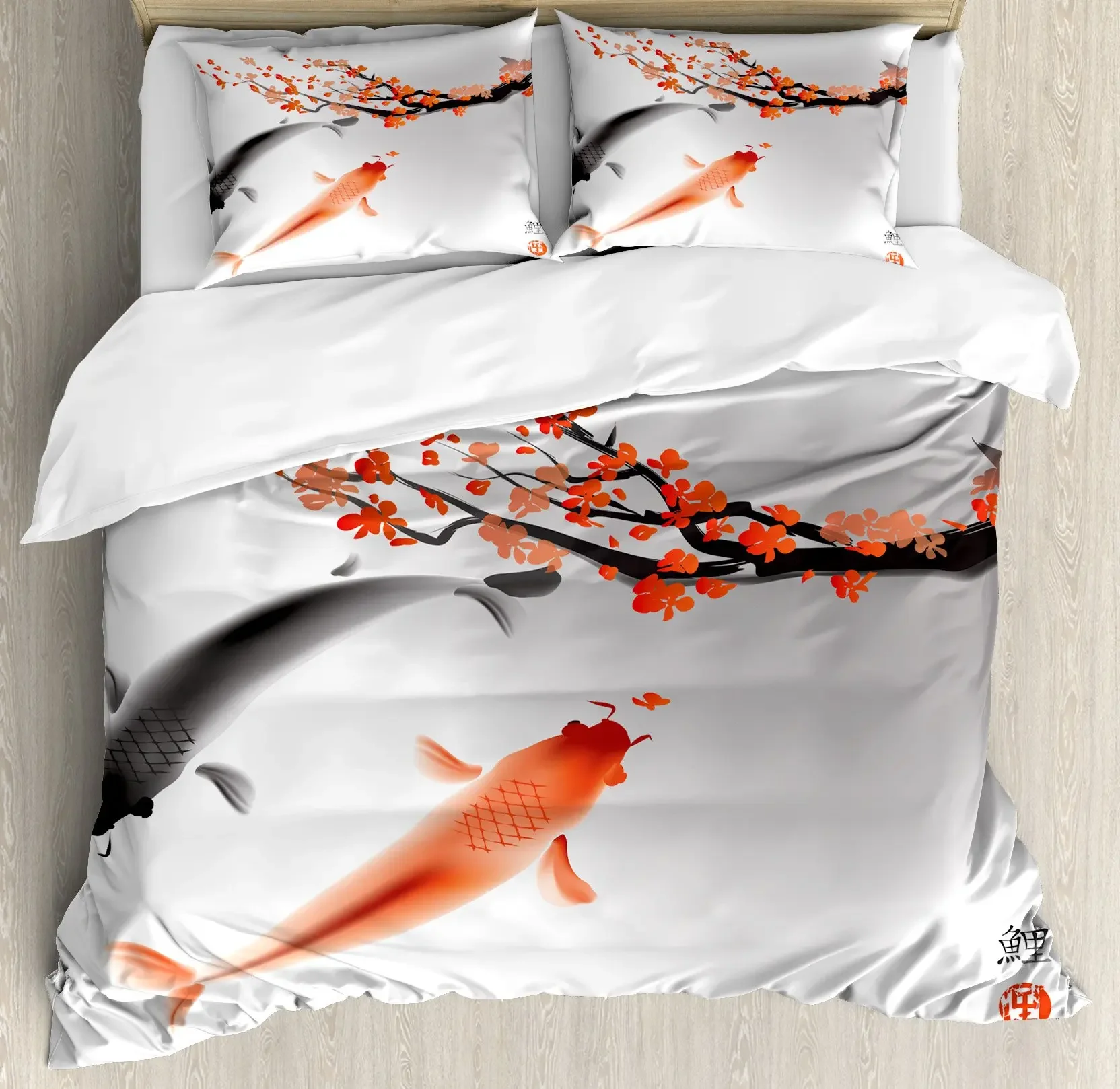 White Koi Fish Duvet Cover Set,Sakura Branch and Leaves Fishes Swimming In Water Oriental Polyester Quilt Cover King Queen Full
White Koi Fish Duvet Cover Set,Sakura Branch and Leaves Fishes Swimming In Water Oriental Polyester Quilt Cover King Queen Full