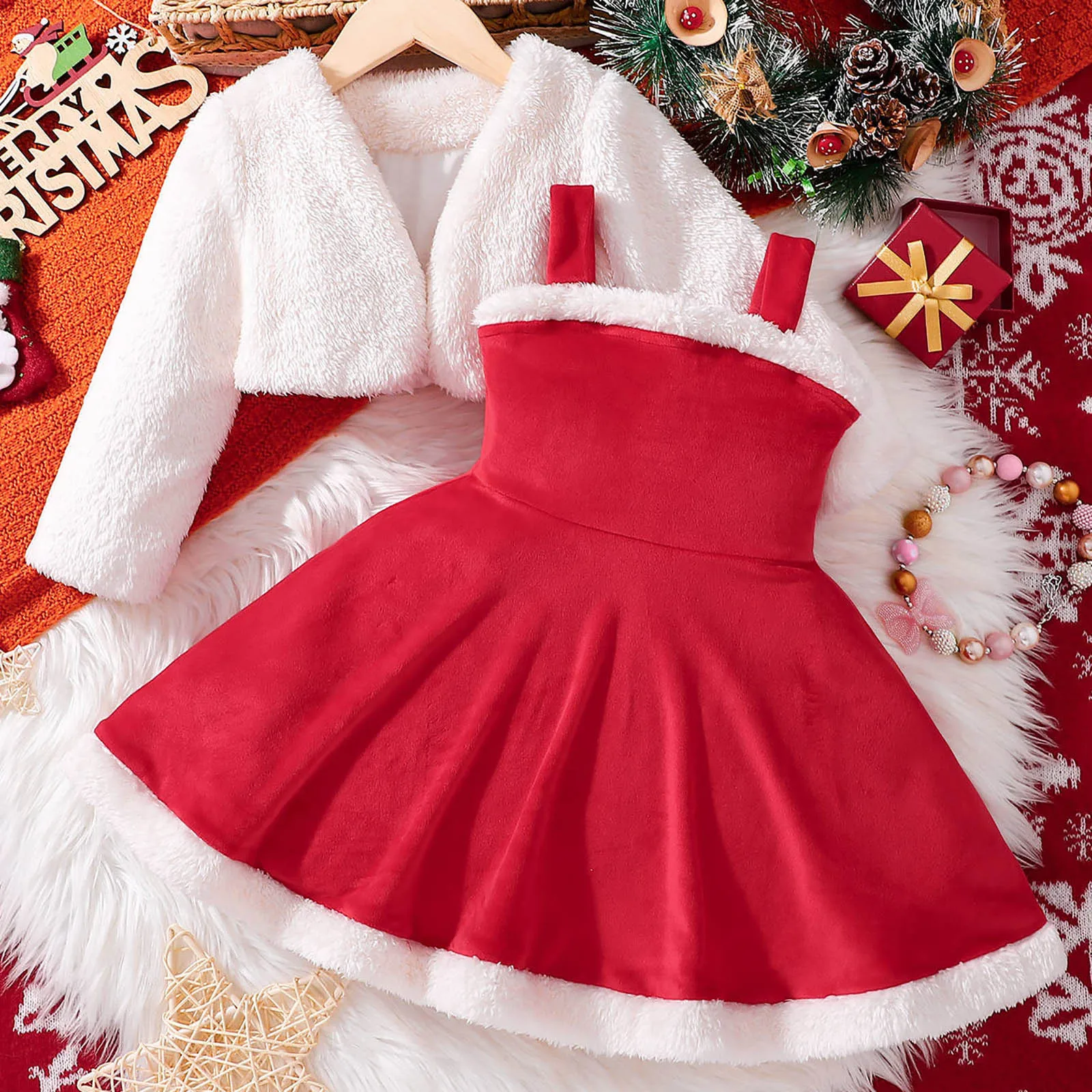 Kids Christmas Dresses Clothes For Girls Fashion New 2 Piece Set Red Velvet Xmas Dress And Coat Sets Party Wear Girl'S Outfits
Kids Christmas Dresses Clothes For Girls Fashion New 2 Piece Set Red Velvet Xmas Dress And Coat Sets Party Wear Girl'S Outfits