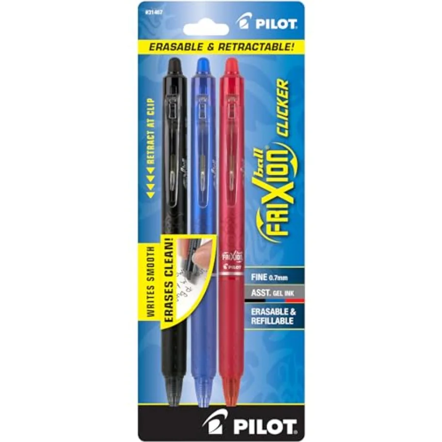 FriXion Clicker Erasable, Refillable and Retractable Gel Ink Pens, Fine Point, /Blue/Red Inks, 3-Pack 31467
FriXion Clicker Erasable, Refillable and Retractable Gel Ink Pens, Fine Point, /Blue/Red Inks, 3-Pack 31467