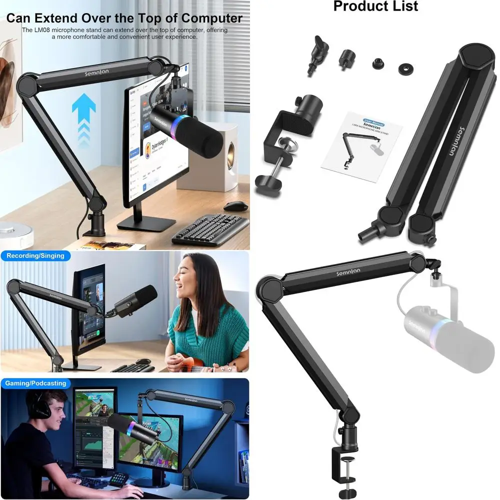 Adjustable 360° Microphone Stand with Cable Management, Desk Clamp, and Thread Adapter for Podcast, Streaming, and Gaming - Blac
Adjustable 360° Microphone Stand with Cable Management, Desk Clamp, and Thread Adapter for Podcast, Streaming, and Gaming - Blac