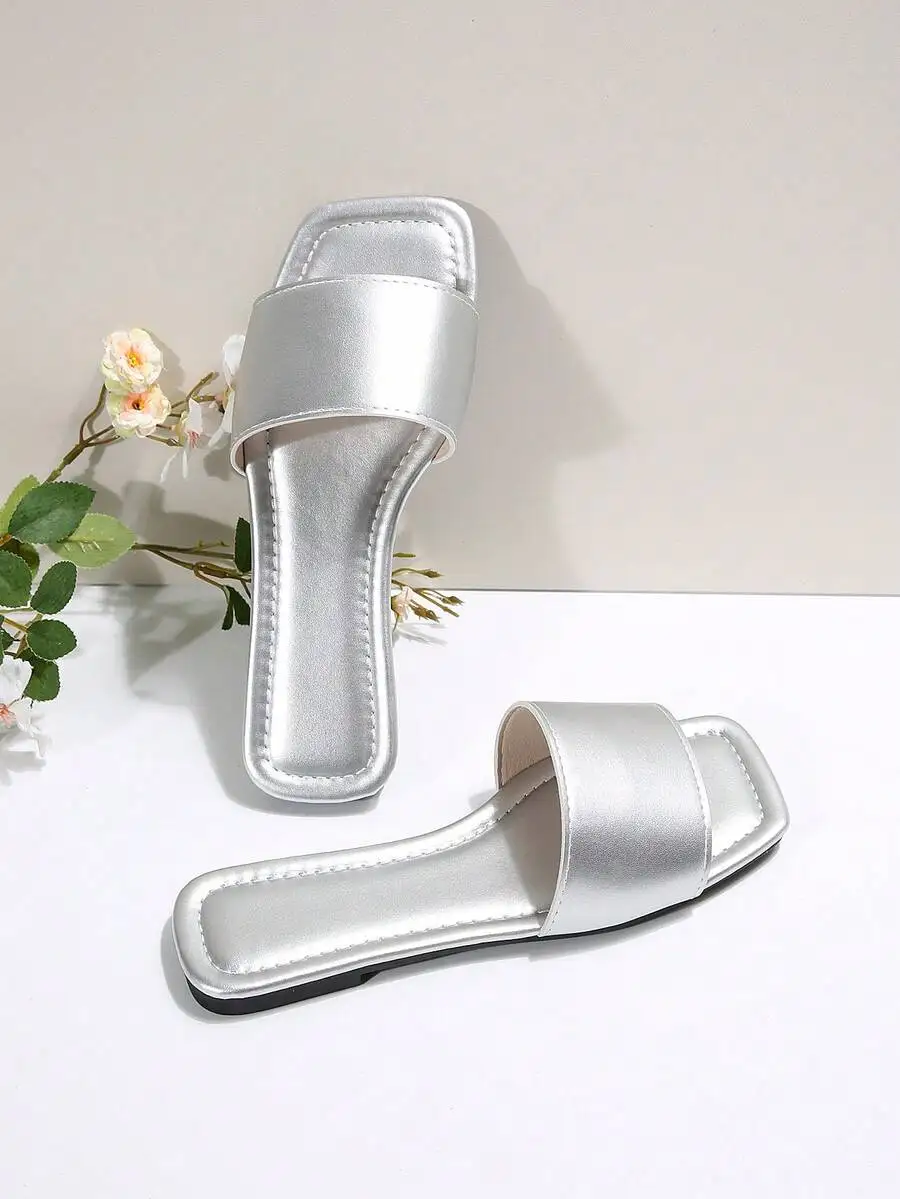 Womens Silver Slide Sandals Square Toe Flat Summer Beach Casual Shoes
Womens Silver Slide Sandals Square Toe Flat Summer Beach Casual Shoes