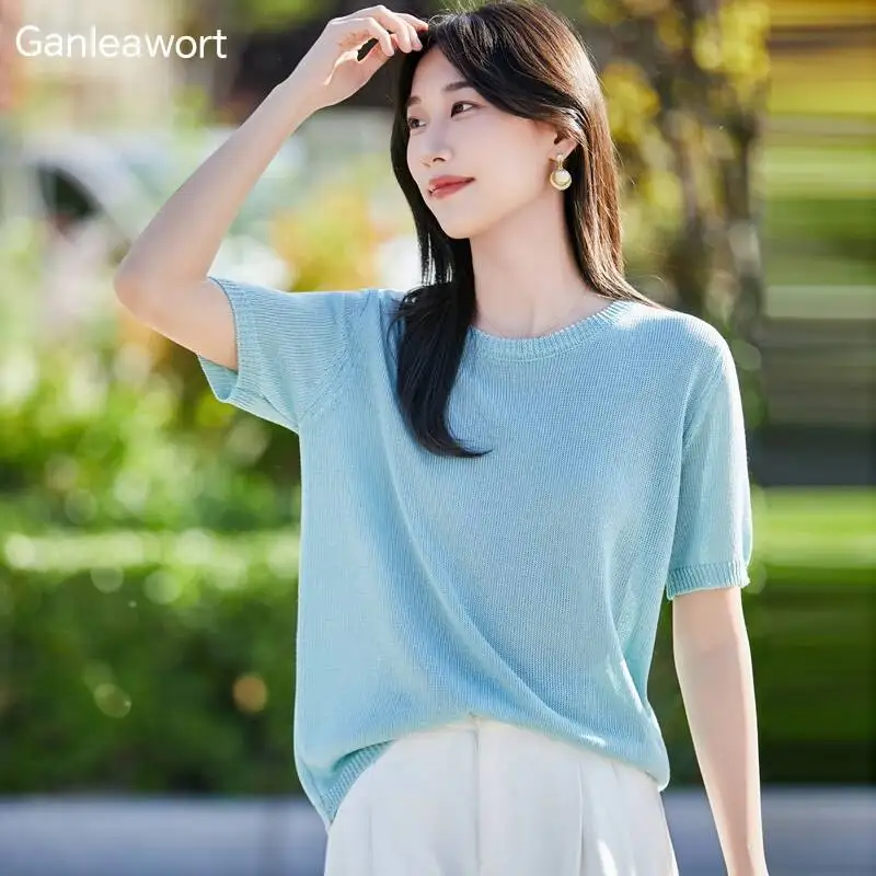 Summer New Round Neck Solid Color Thin Short Sleeved Tshirt Women, Loose, Simple, Fashionable, Slim Fit Pullover Knitted Sweater
Summer New Round Neck Solid Color Thin Short Sleeved Tshirt Women, Loose, Simple, Fashionable, Slim Fit Pullover Knitted Sweater