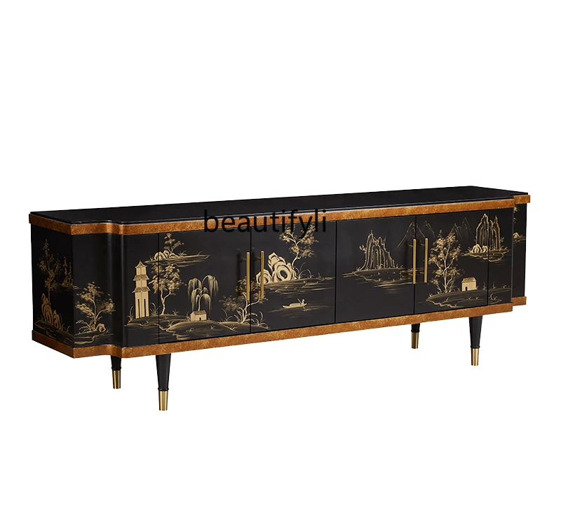 New Chinese TV cabinet coffee table combination modern light luxury style high solid wood living room black custom side cabinetA
New Chinese TV cabinet coffee table combination modern light luxury style high solid wood living room black custom side cabinetA