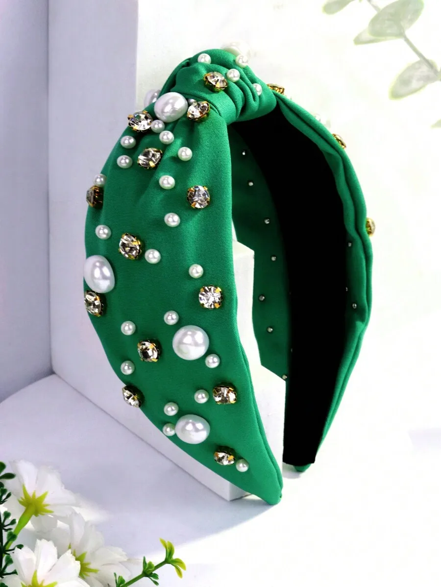 Womens Wide Fabric Faux Pearl Rhinestone Headband Vintage Solid Green Hair Accessory
Womens Wide Fabric Faux Pearl Rhinestone Headband Vintage Solid Green Hair Accessory