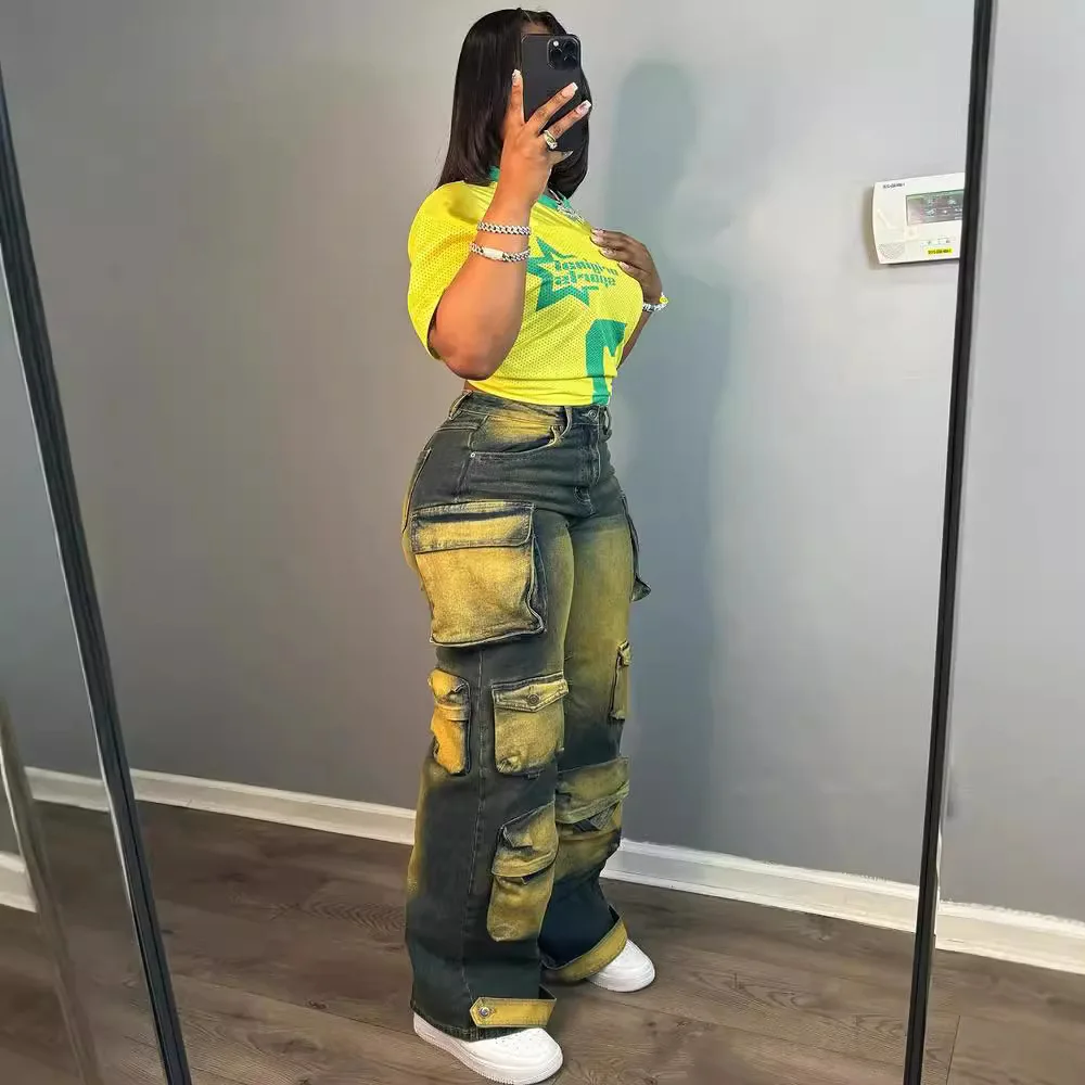 Personality Multi-pocket Hanging Dyed High-waisted Denim Work Pants. New Fashion Straight-leg Long Jeans for Women in Autumn
Personality Multi-pocket Hanging Dyed High-waisted Denim Work Pants. New Fashion Straight-leg Long Jeans for Women in Autumn
