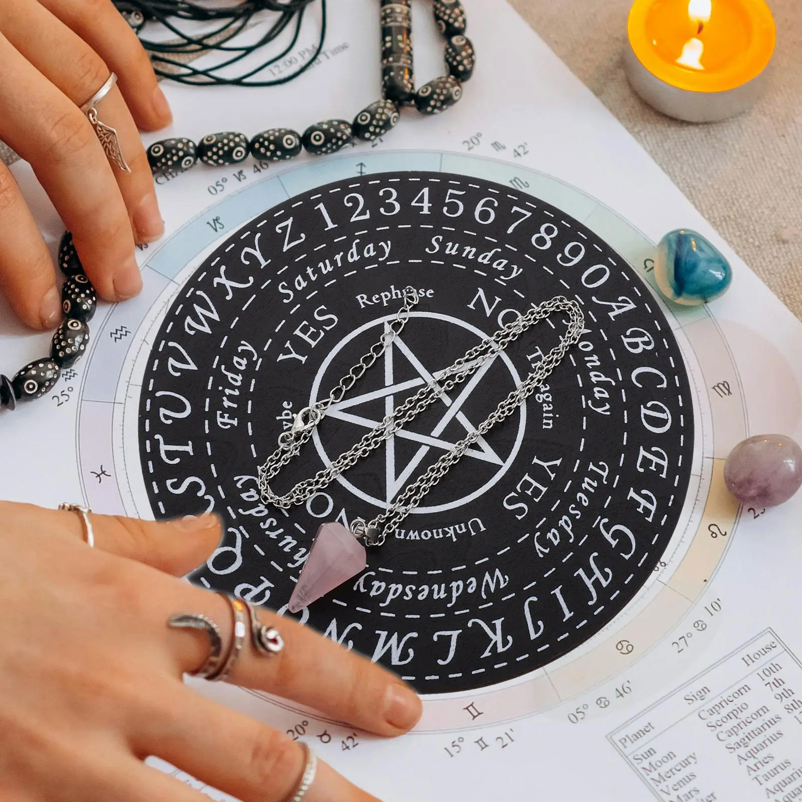 1Set Wooden Pendulum Board for Divination Meditation Carving Divination Plate Home Decor Spiritual Ritual Ornament Hanging
1Set Wooden Pendulum Board for Divination Meditation Carving Divination Plate Home Decor Spiritual Ritual Ornament Hanging
