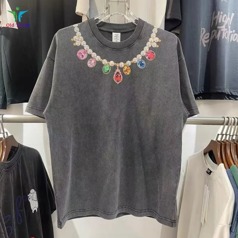 Новинка 2025 года, ожерелье с жемчугом и креативным принтом, летние хлопковые футболки с круглым вырезом, мужские и женские винтажные футболки 
Новинка 2025 года, ожерелье с жемчугом и креативным принтом, летние хлопковые футболки с круглым вырезом, мужские и женские винтажные футболки