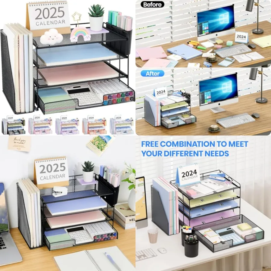 Desk Organizer, Desktop File Organizer with Drawer and Pen Holders, Office Desk Accessories, File Sorters, Workspace Organizers
Desk Organizer, Desktop File Organizer with Drawer and Pen Holders, Office Desk Accessories, File Sorters, Workspace Organizers