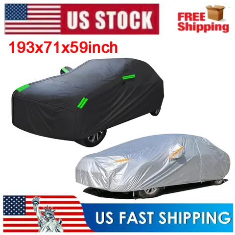 193 in All-Weather Car Cover - UV, Snow & Dust Protection Windproof with Reflective Safety Strips for Sedan - Indoor/Outdoor Use