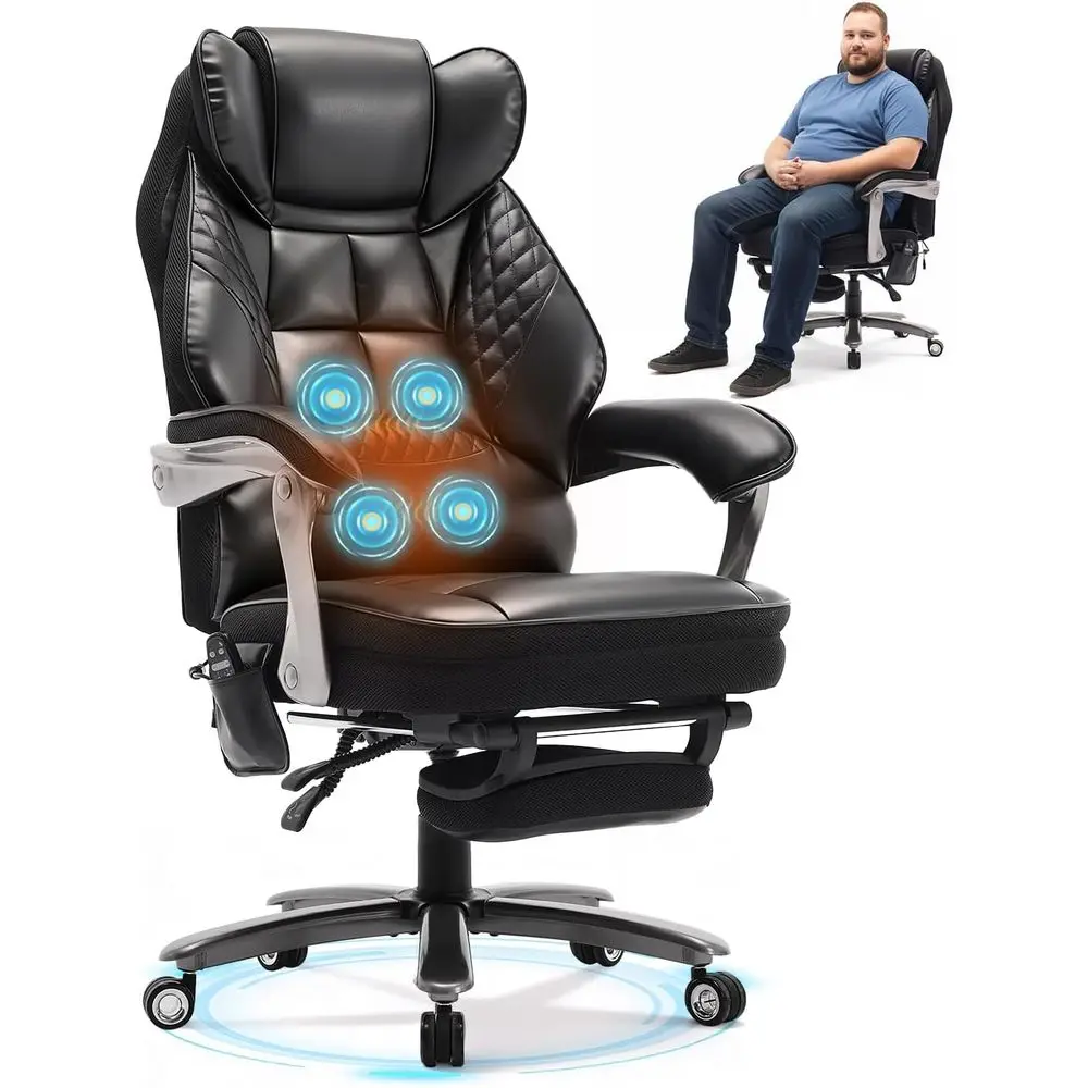 Ergonomic 600lbs Capacity Leather Office Chair with Massage, Heat and 140° Recline for Plus-Size Individuals
Ergonomic 600lbs Capacity Leather Office Chair with Massage, Heat and 140° Recline for Plus-Size Individuals
