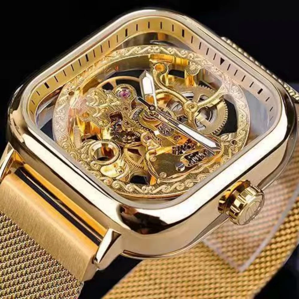 High-End Square Fully Hollowed-Out Men's Mechanical Watch, Fully Automatic Engraved Mechanical Movement, Light Luxury and Elegant, Suitable for Both Business and Casual Use, Mesh Strap Waterproof and Wear-Resistant, Trendy and Stylish Gentleman's Wristwat
High-End Square Fully Hollowed-Out Men's Mechanical Watch, Fully Automatic Engraved Mechanical Movement, Light Luxury and Elegant, Suitable for Both Business and Casual Use, Mesh Strap Waterproof and Wear-Resistant, Trendy and Stylish Gentleman's Wristwat