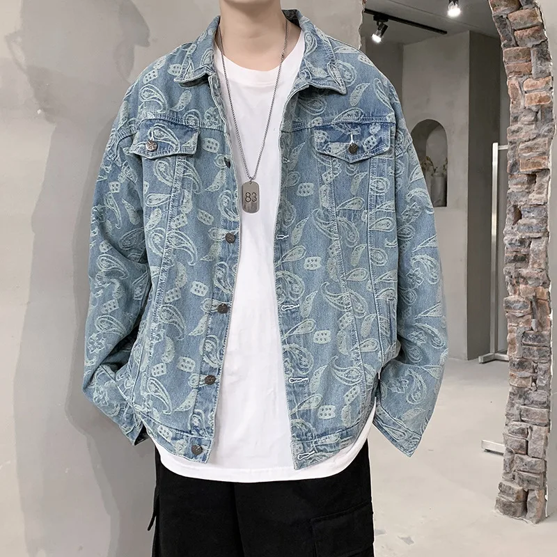 Faionable Casual Men's Denim Jaet with Walnut Flower Pattern Workwear Sle Loose Fit Spring Autumn Outerwear Coat
Faionable Casual Men's Denim Jaet with Walnut Flower Pattern Workwear Sle Loose Fit Spring Autumn Outerwear Coat