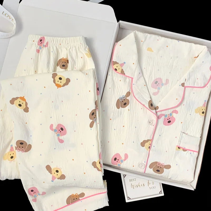 Pajama Set Woman Cartoon Party Puppy Print Sleepwear Long Sleeved Breathable Soft Loungewear Israeli International Students
Pajama Set Woman Cartoon Party Puppy Print Sleepwear Long Sleeved Breathable Soft Loungewear Israeli International Students