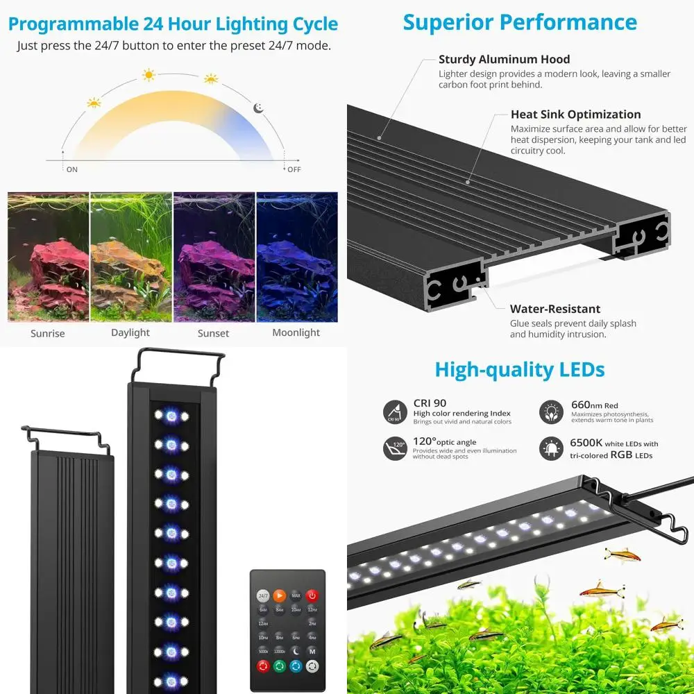 24/7 LED Aquarium Light for 36-48 Inch Tanks, Full Spectrum, Adjustable Brightness with Timer
24/7 LED Aquarium Light for 36-48 Inch Tanks, Full Spectrum, Adjustable Brightness with Timer