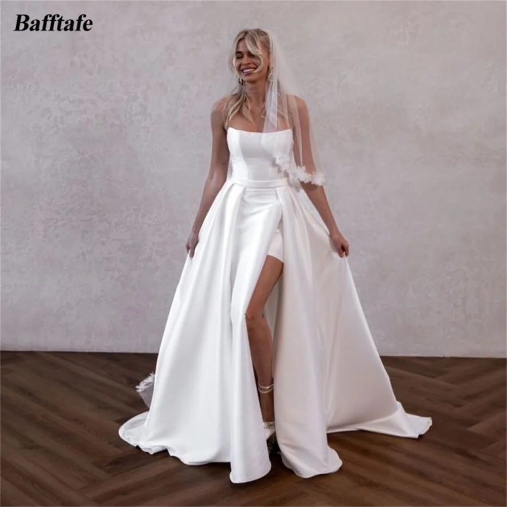 Bafftafe Detachable Train 2 Pieces Satin Wedding Dresses Customized Strapless Slit Bride Bridal Gowns Wedding Photography Dress
Bafftafe Detachable Train 2 Pieces Satin Wedding Dresses Customized Strapless Slit Bride Bridal Gowns Wedding Photography Dress